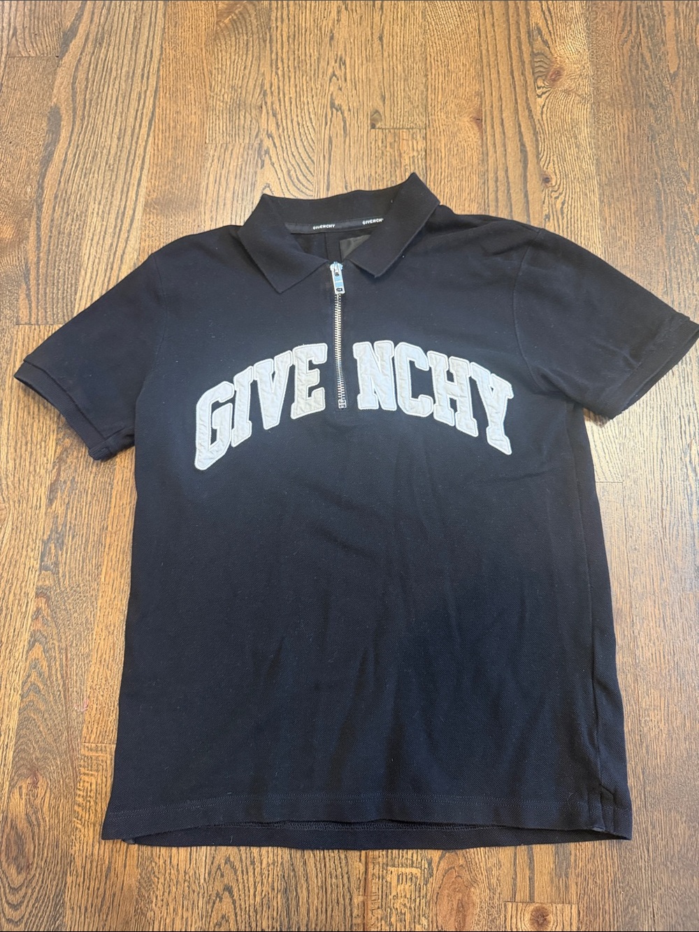 Givenchy Black Kids Polo with White Lettering and Front Zip